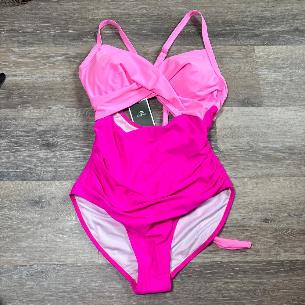 Eomenie Womens Pink Colorblock Cutout One Piece Swimsuit Monokini Size M NEW - Picture 2 of 7